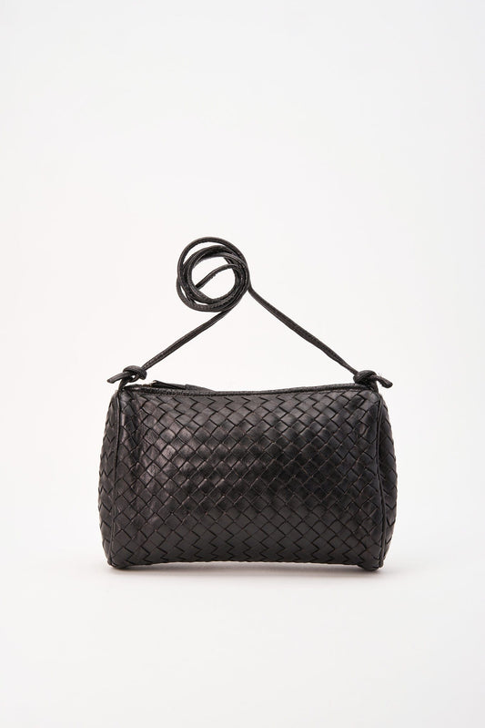 Vintage Bottega Veneta Black Intrecciato Leather Crossbody