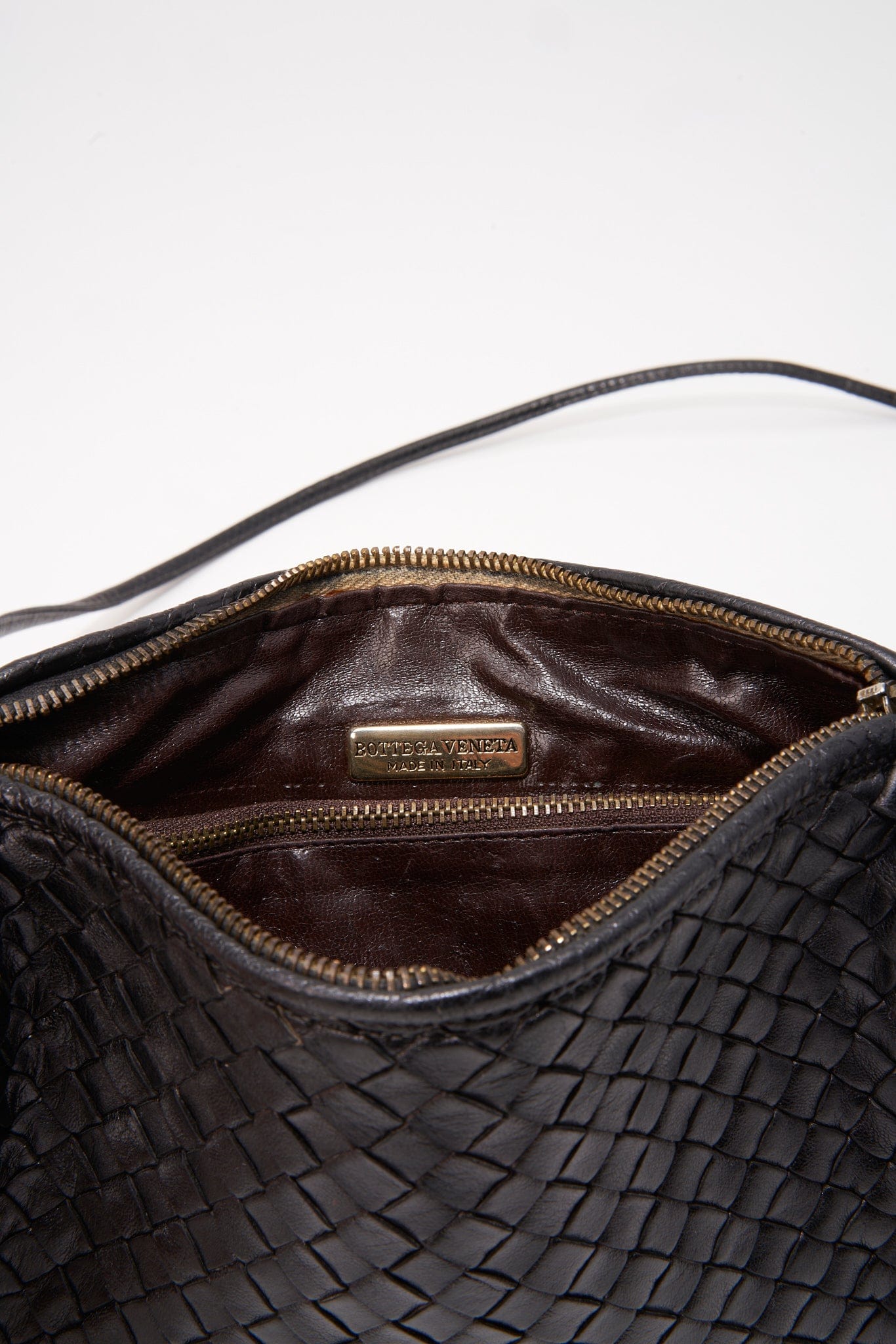 Vintage Bottega Veneta Black Intrecciato Leather Crossbody