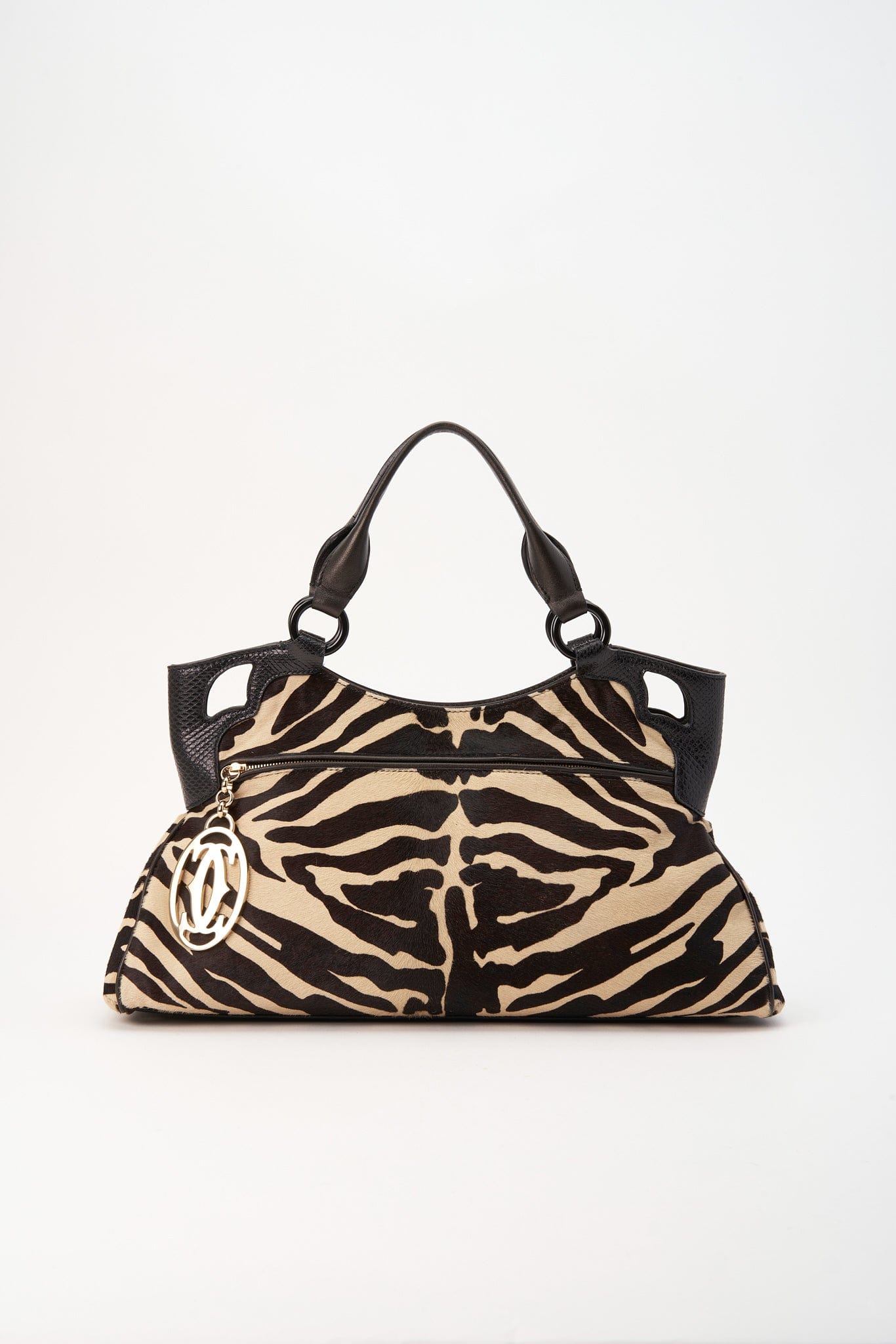 A Vintage Tiger Printed Calf Hair Cartier Bag