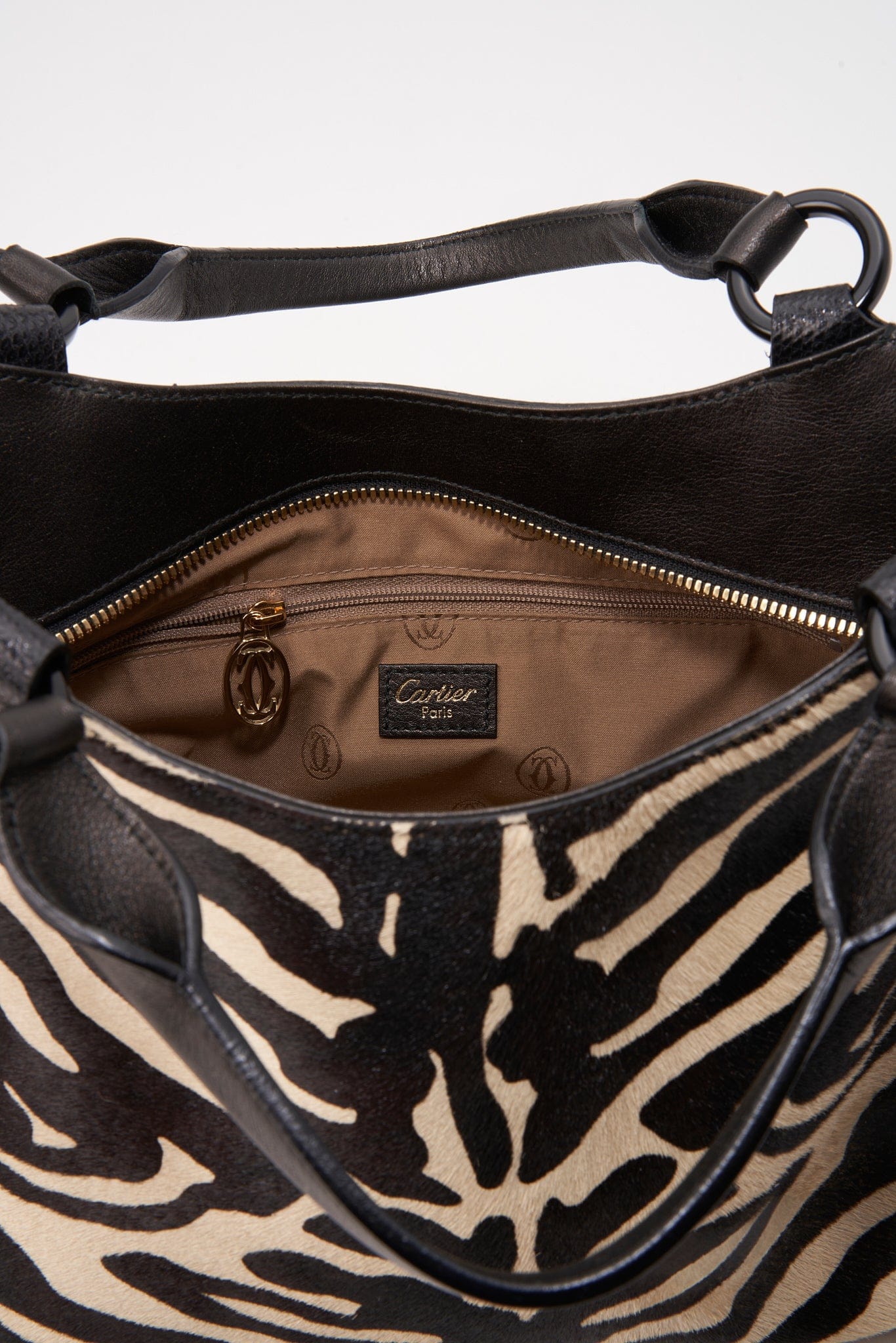 A Vintage Tiger Printed Calf Hair Cartier Bag