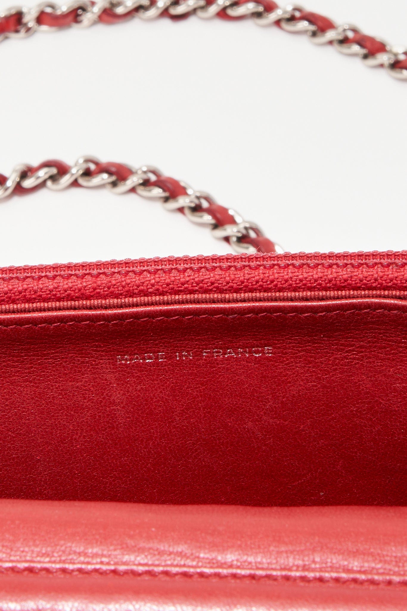 Vintage Chanel Red Lambskin Leather Wallet On Chain