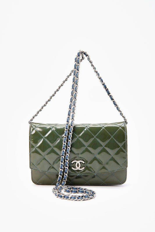 Chanel Patent Green Leather Wallet On Chain