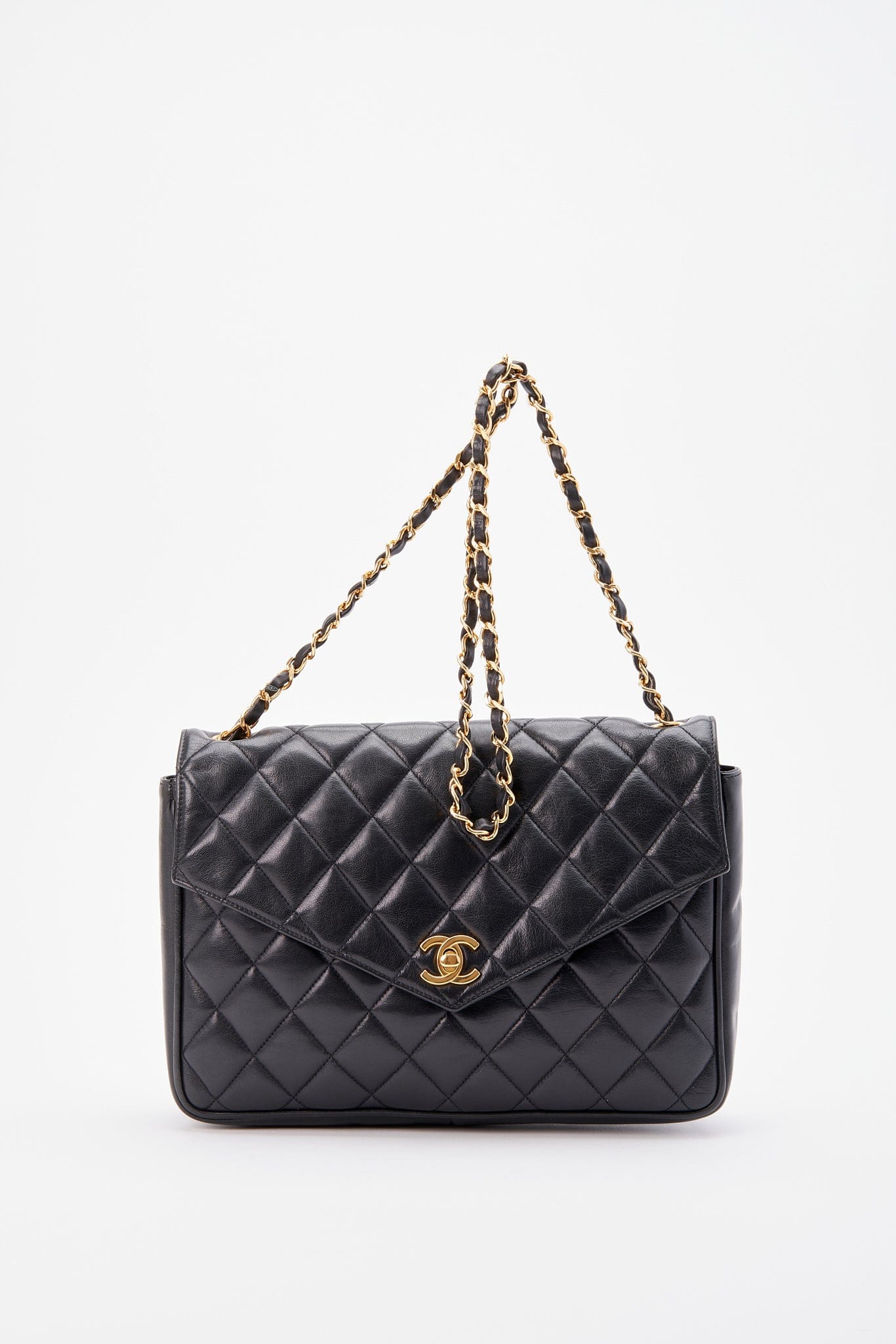 Vintage Chanel Black Single Flap Bag with Gold Hardware