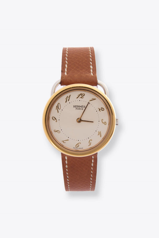 Vintage Hermès Arceau Gold Plated Watch With Tan Leather Strap