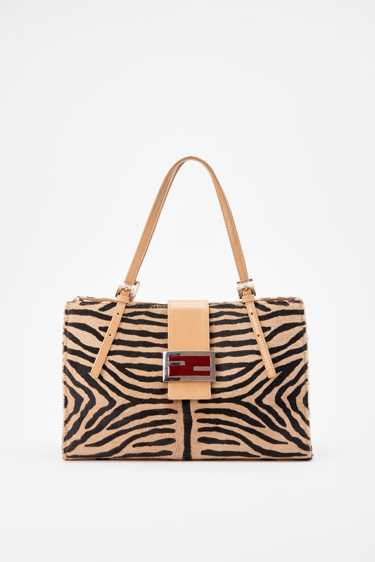 Vintage Fendi Zebra Printed Calf Hair Shoulder Bag