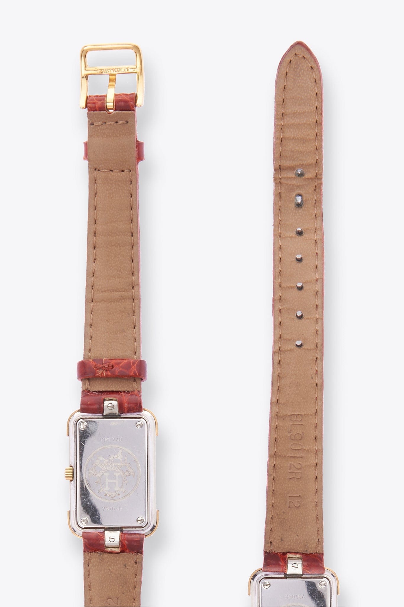 Vintage Hermès Croisiere Gold Plated Watch With Tan Leather Croc Strap