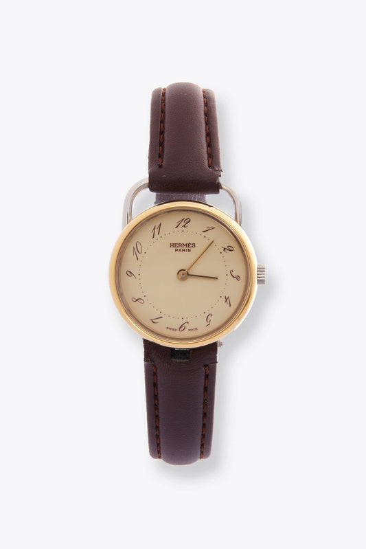 Vintage Hermès Pullman Gold Plated Watch With Brown Leather Strap