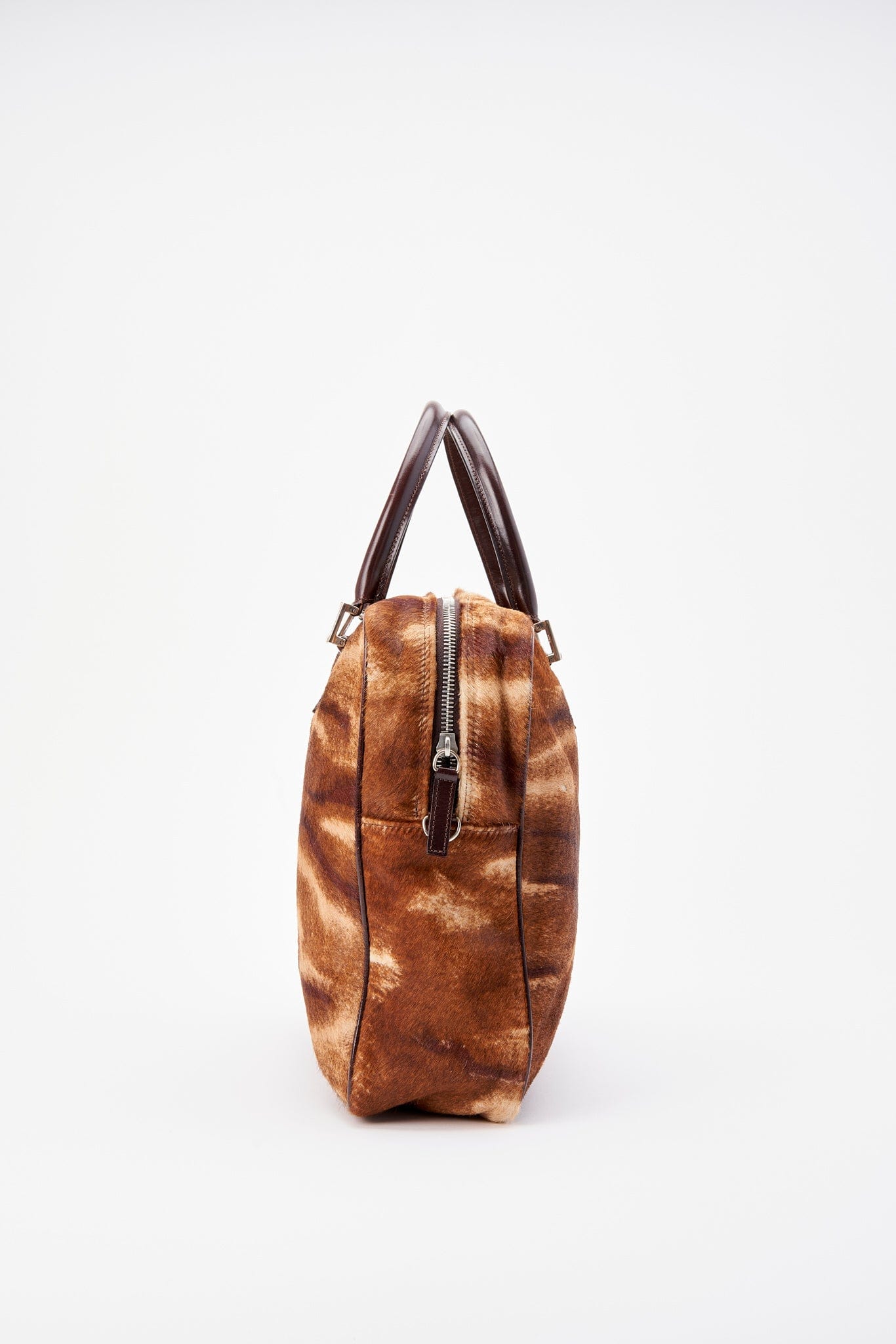 Vintage Fendi Brown Printed Calf Hair Shoulder Bag