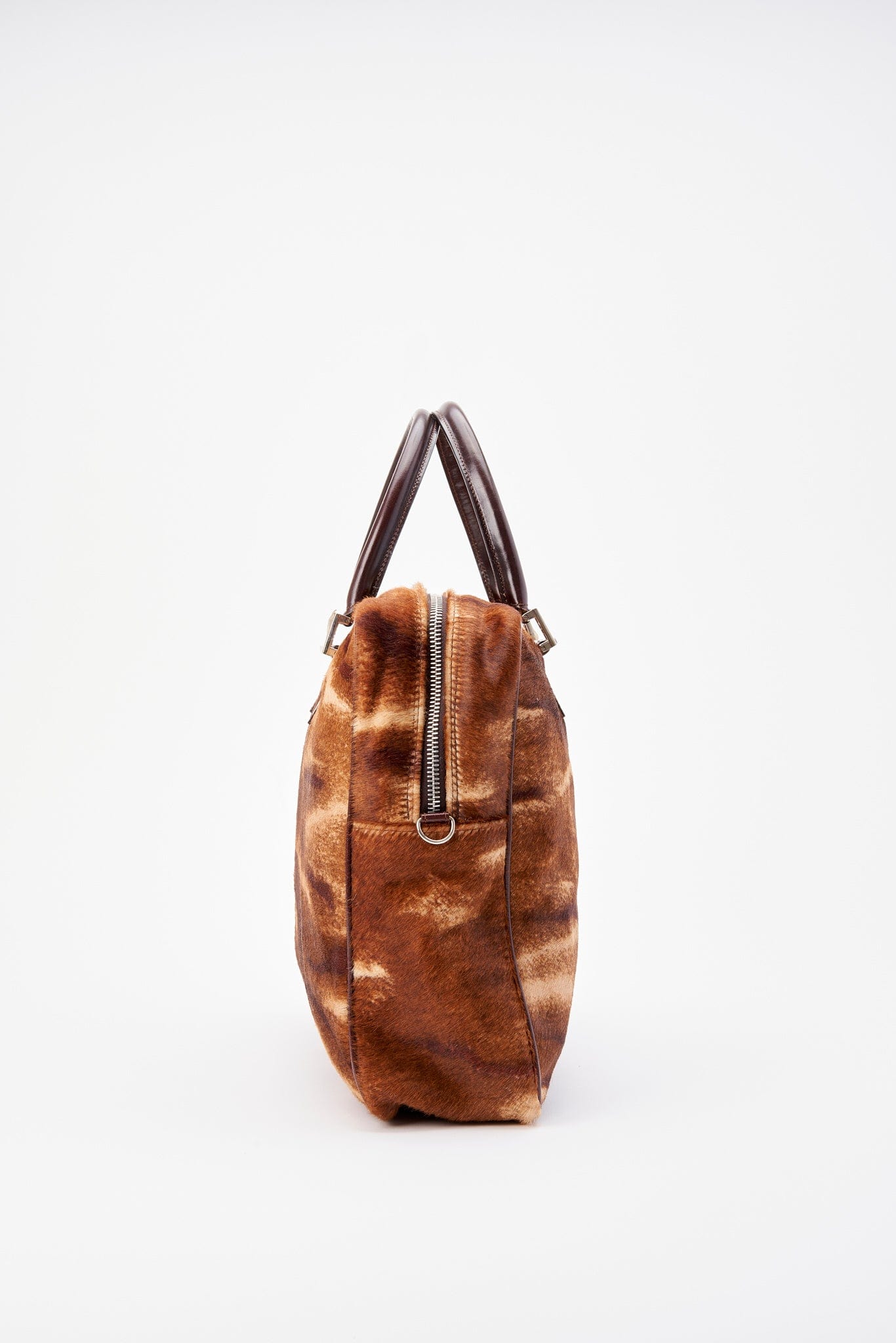 Vintage Fendi Brown Printed Calf Hair Shoulder Bag