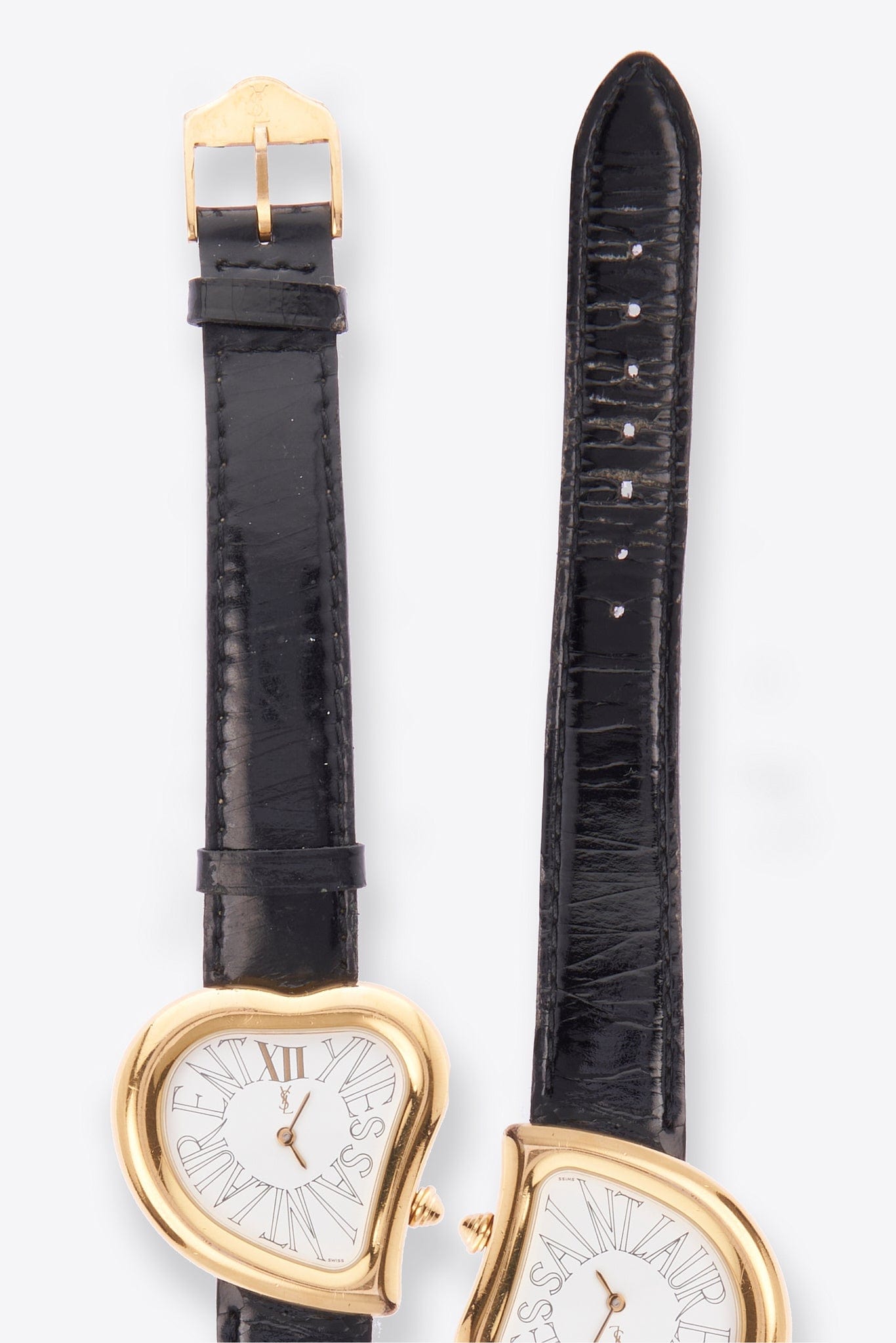 Vintage YSL Heart Gold Plated Watch with Black Leather Strap