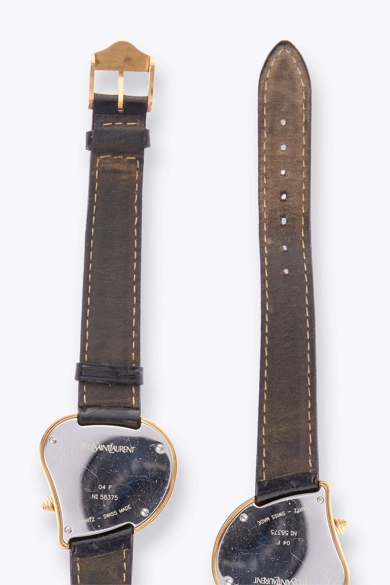 Vintage YSL Heart Gold Plated Watch with Black Leather Strap