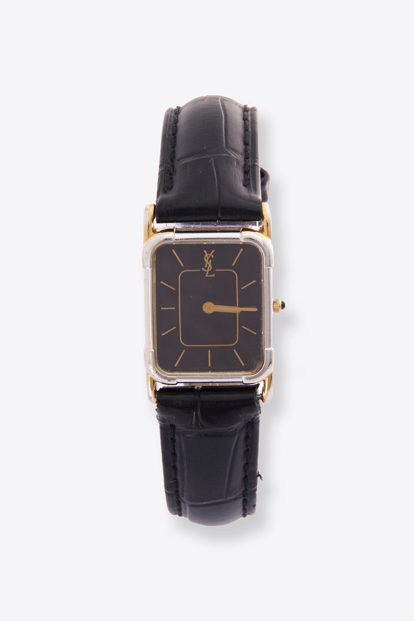 Vintage YSL Gold and Silver Plated Watch with Black Croc Leather Strap