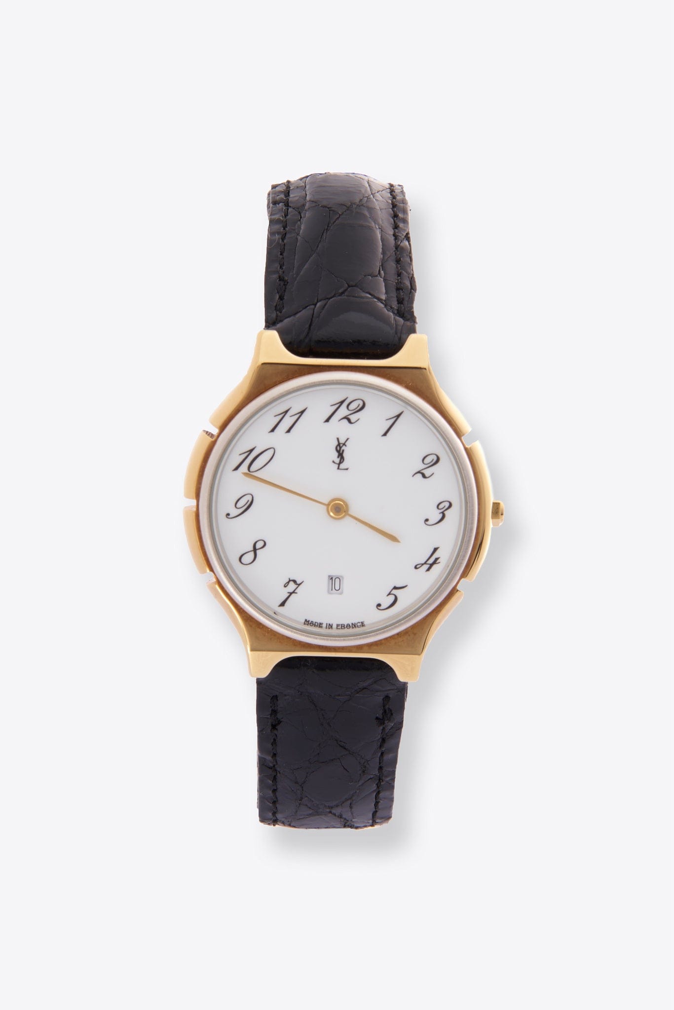 Vintage YSL Gold Plated Watch with Black Croc Leather Strap