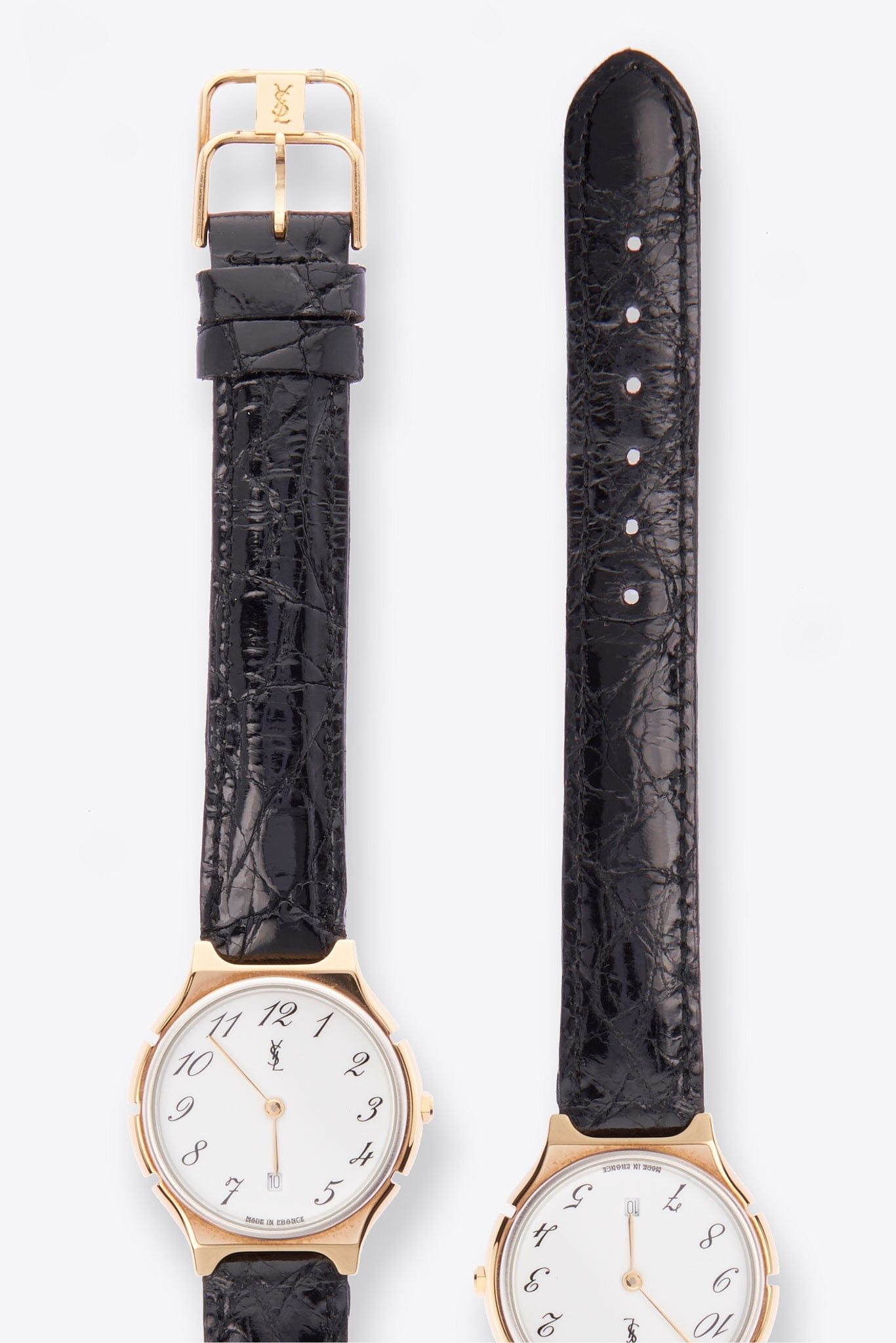 Vintage YSL Gold Plated Watch with Black Croc Leather Strap