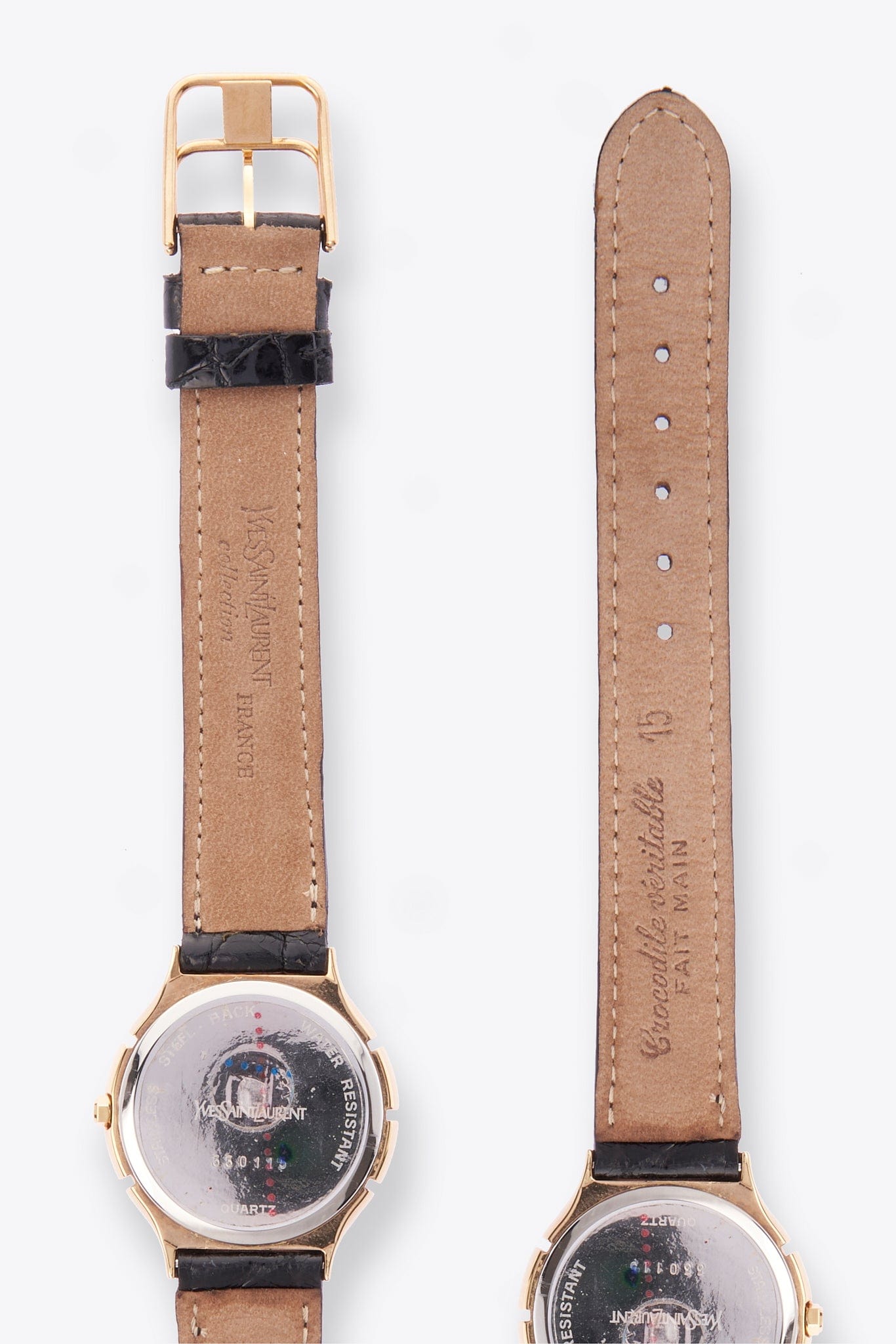 Vintage YSL Gold Plated Watch with Black Croc Leather Strap