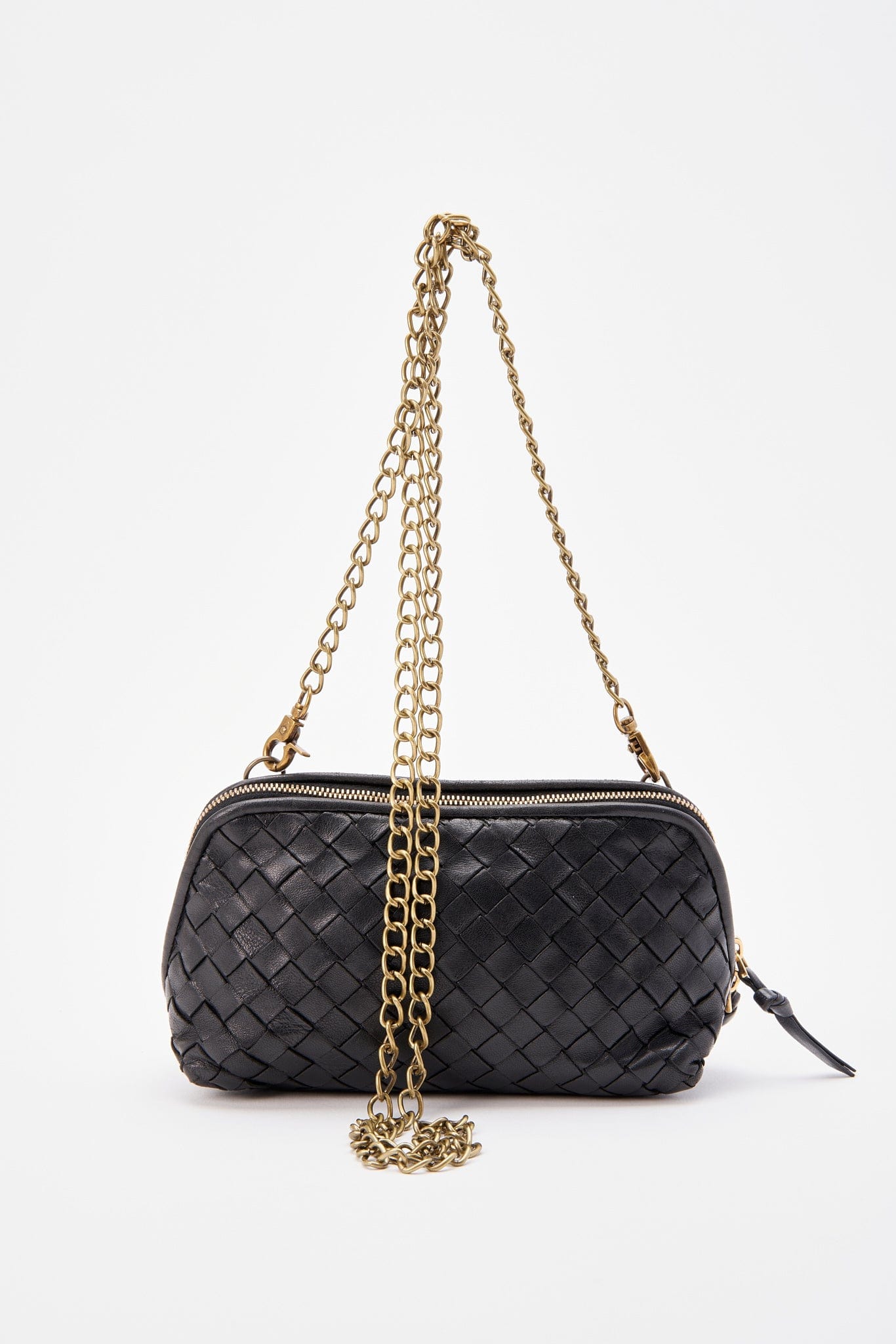 Vintage Bottega Veneta Black Intrecciato Leather Crossbody Bag