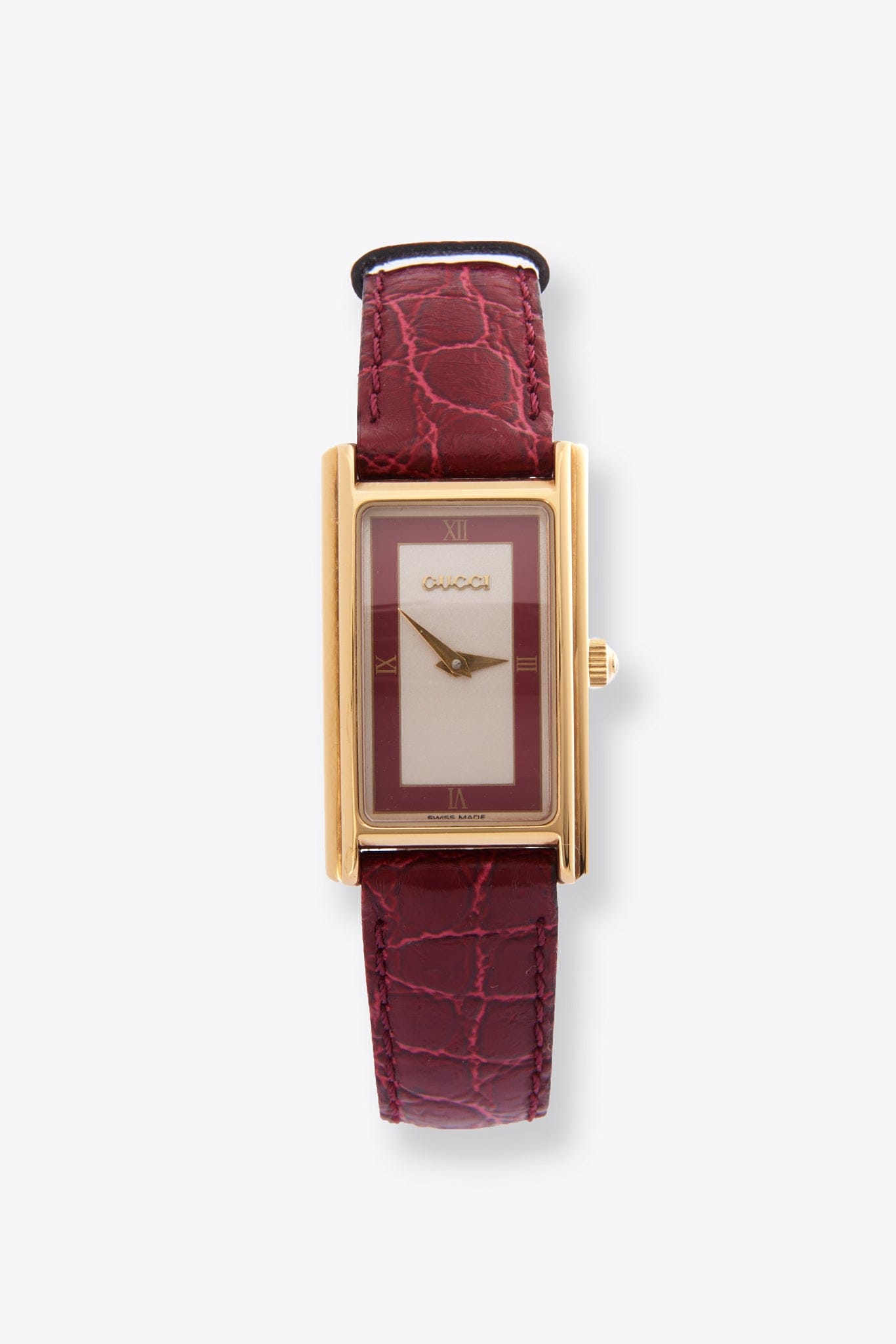 Vintage Gucci Gold Plated Watch with a Red Croc Leather Strap