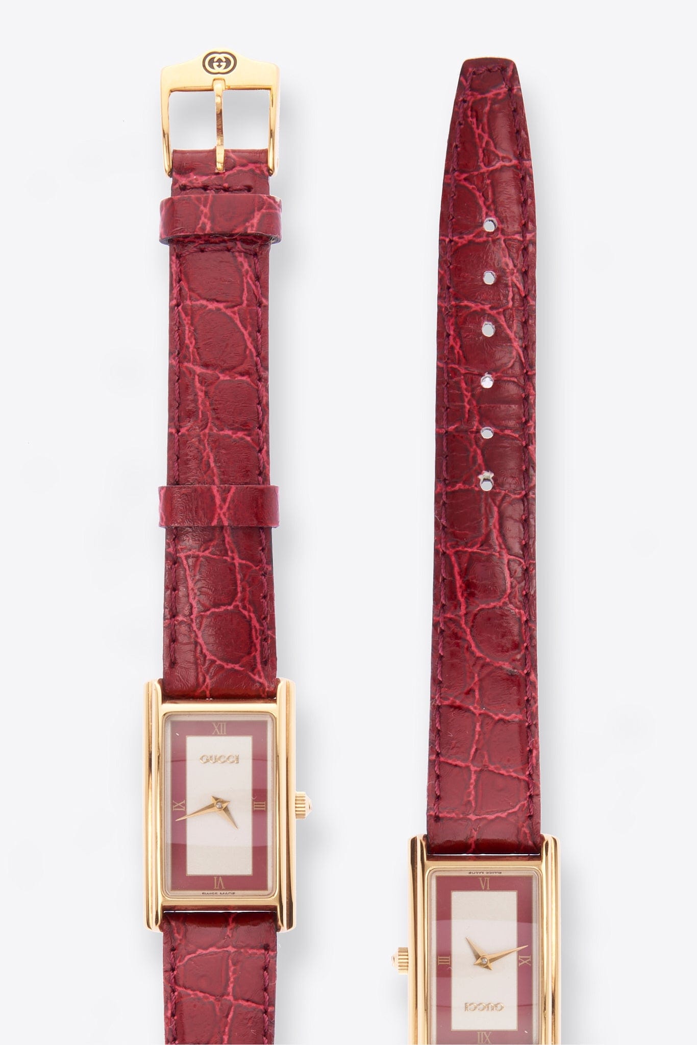 Vintage Gucci Gold Plated Watch with a Red Croc Leather Strap