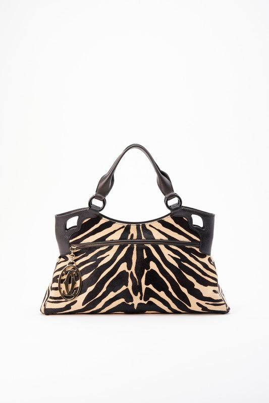 A Vintage Zebra Printed Calf Hair Cartier Bag