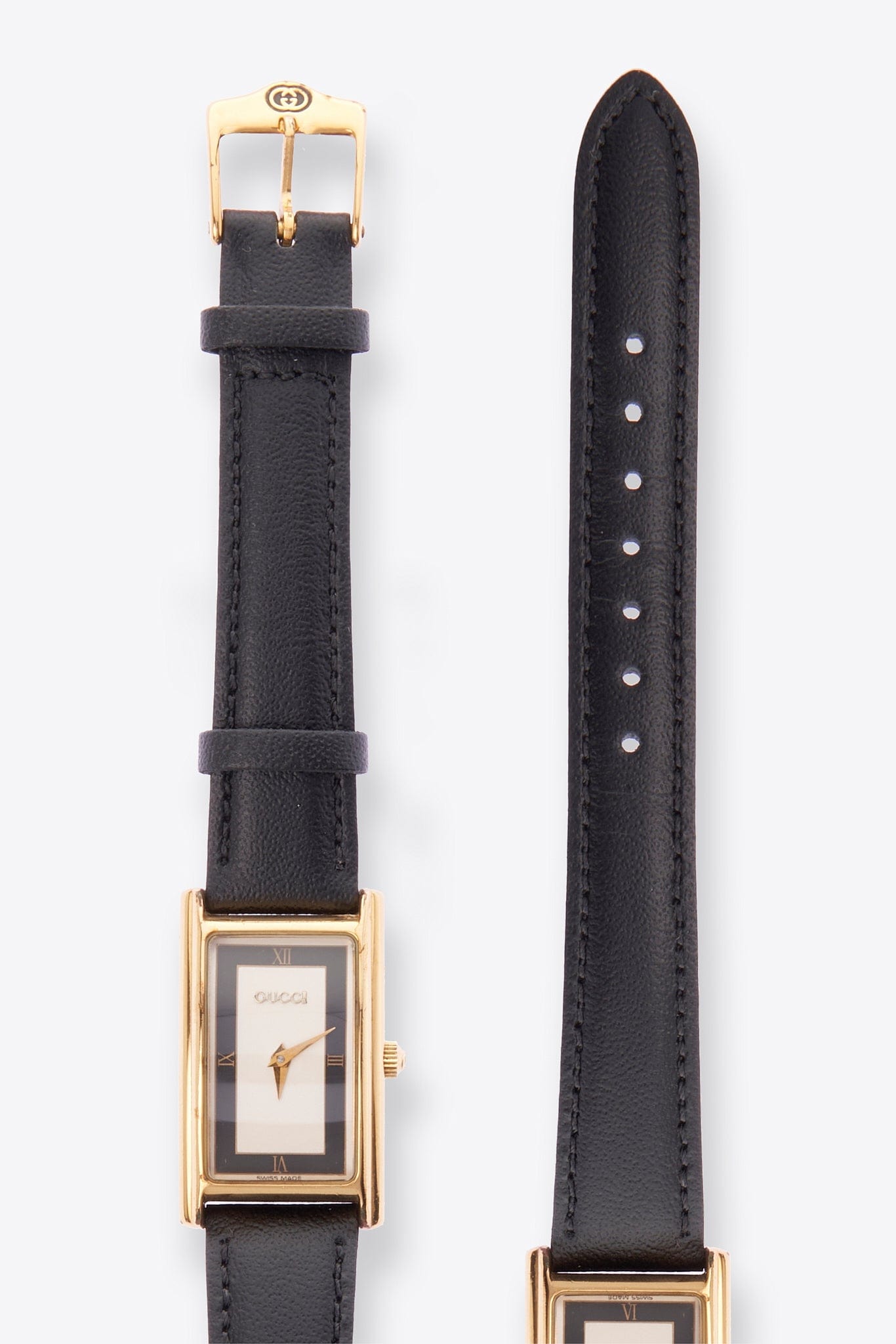 Vintage Gucci Gold Plated Watch with a Black Leather Strap