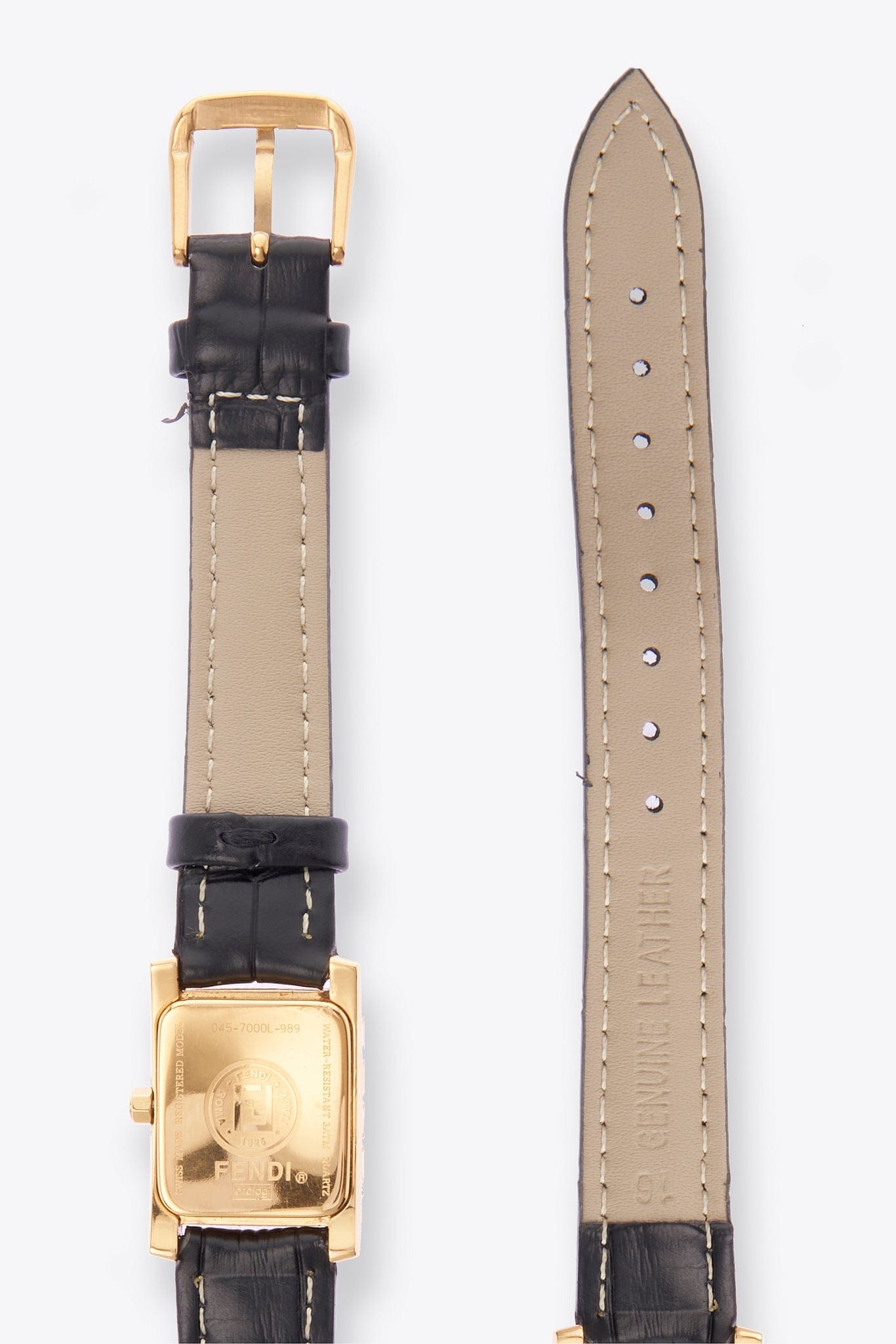 Vintage Fendi Gold Plated Watch with Black Croc Leather Strap