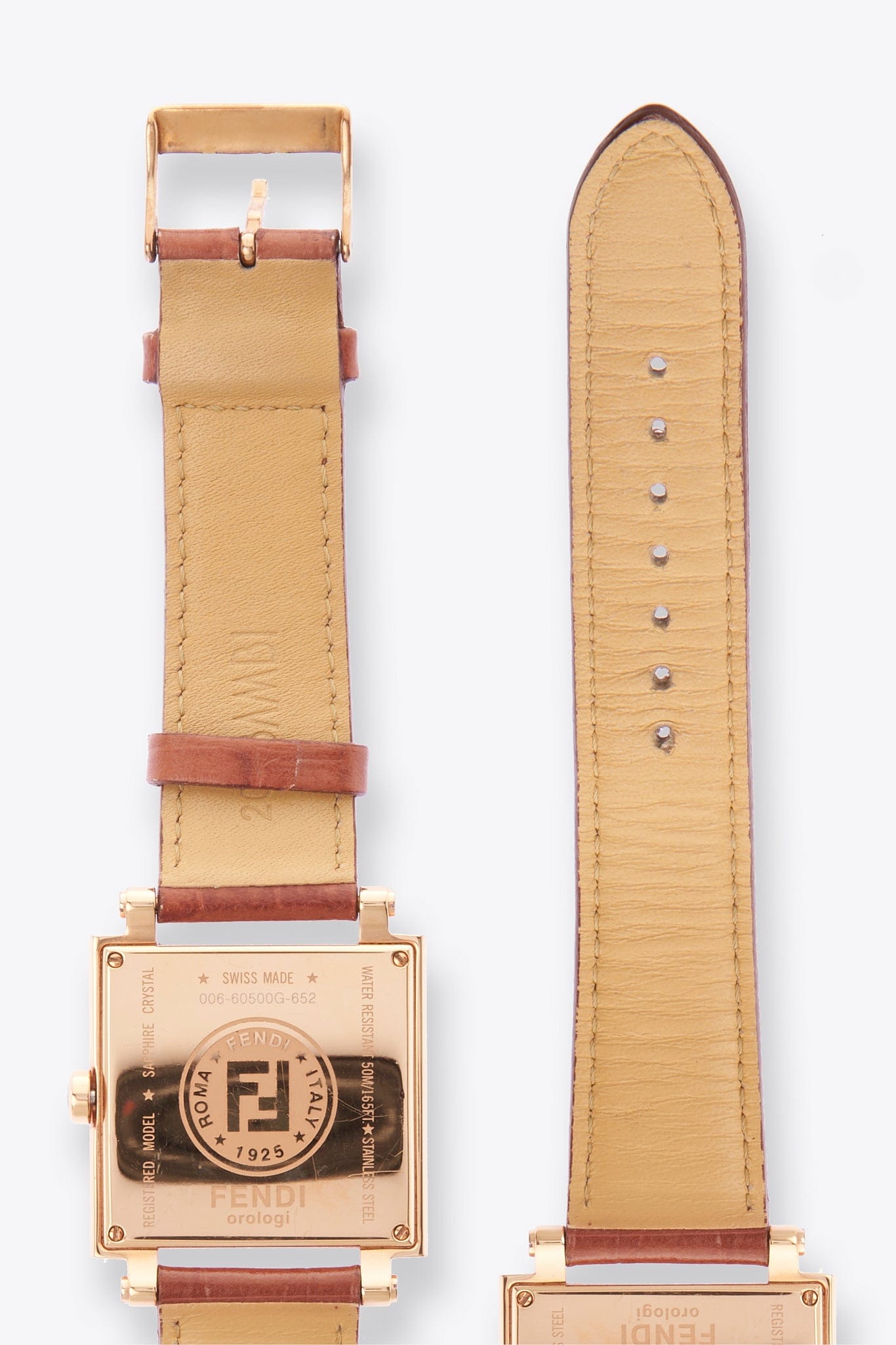 Vintage Fendi Gold Plated Watch with Tan Croc Leather Strap