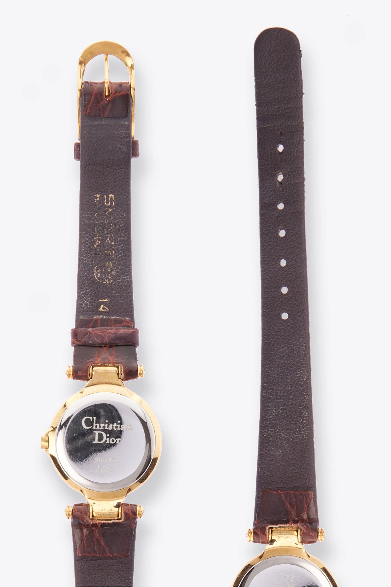 Vintage Christian Dior Gold Plated Watch with Brown Croc Leather Strap