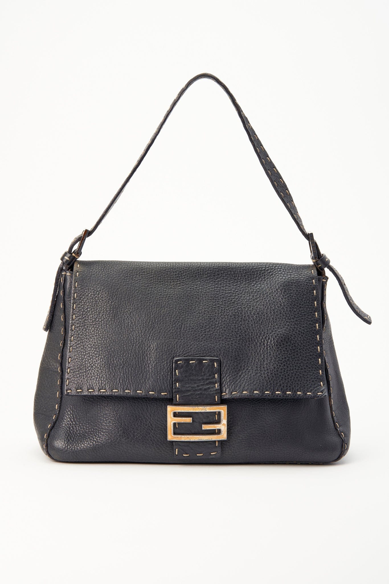 Vintage Fendi Mamma Baguette - Black Textured Leather