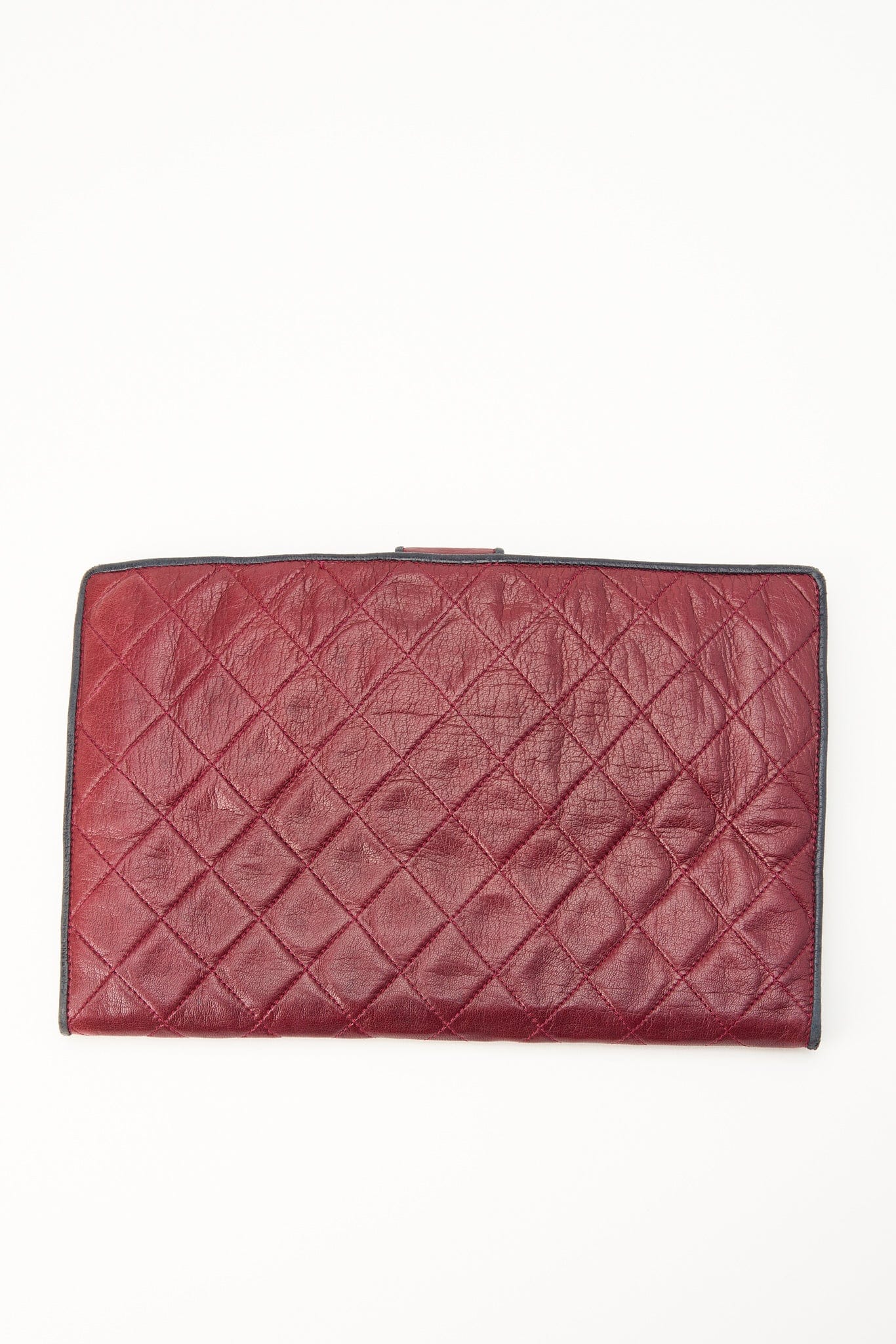 Vintage Chanel Burgundy Leather Clutch Bag With Gold Hardware