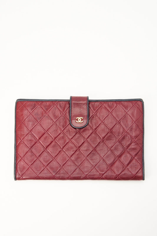 Vintage Chanel Burgundy Leather Clutch Bag With Gold Hardware