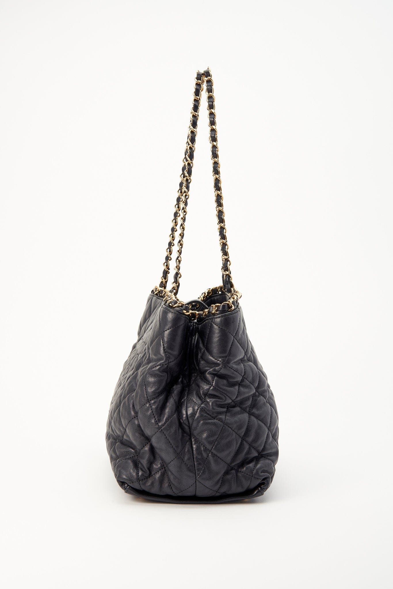 Chanel Black Leather Quilted Chain Tote Bag