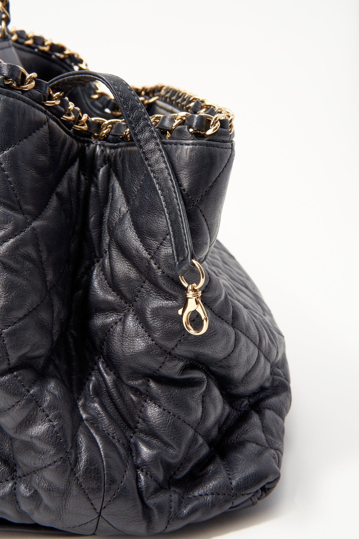 Chanel Black Leather Quilted Chain Tote Bag