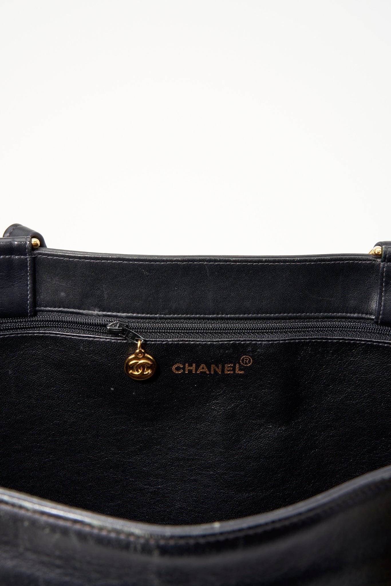 Vintage Chanel Black Leather Tote Bag with Chunky Gold Hardware