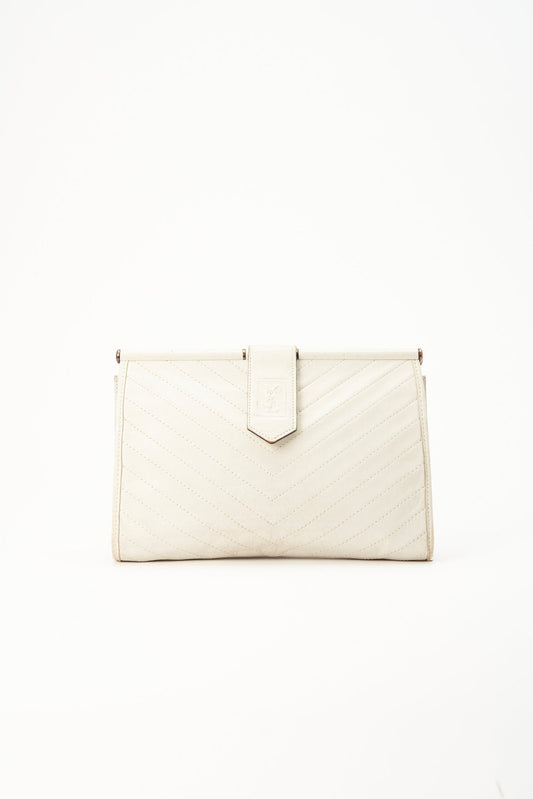 Vintage YSL White Leather Clutch Bag