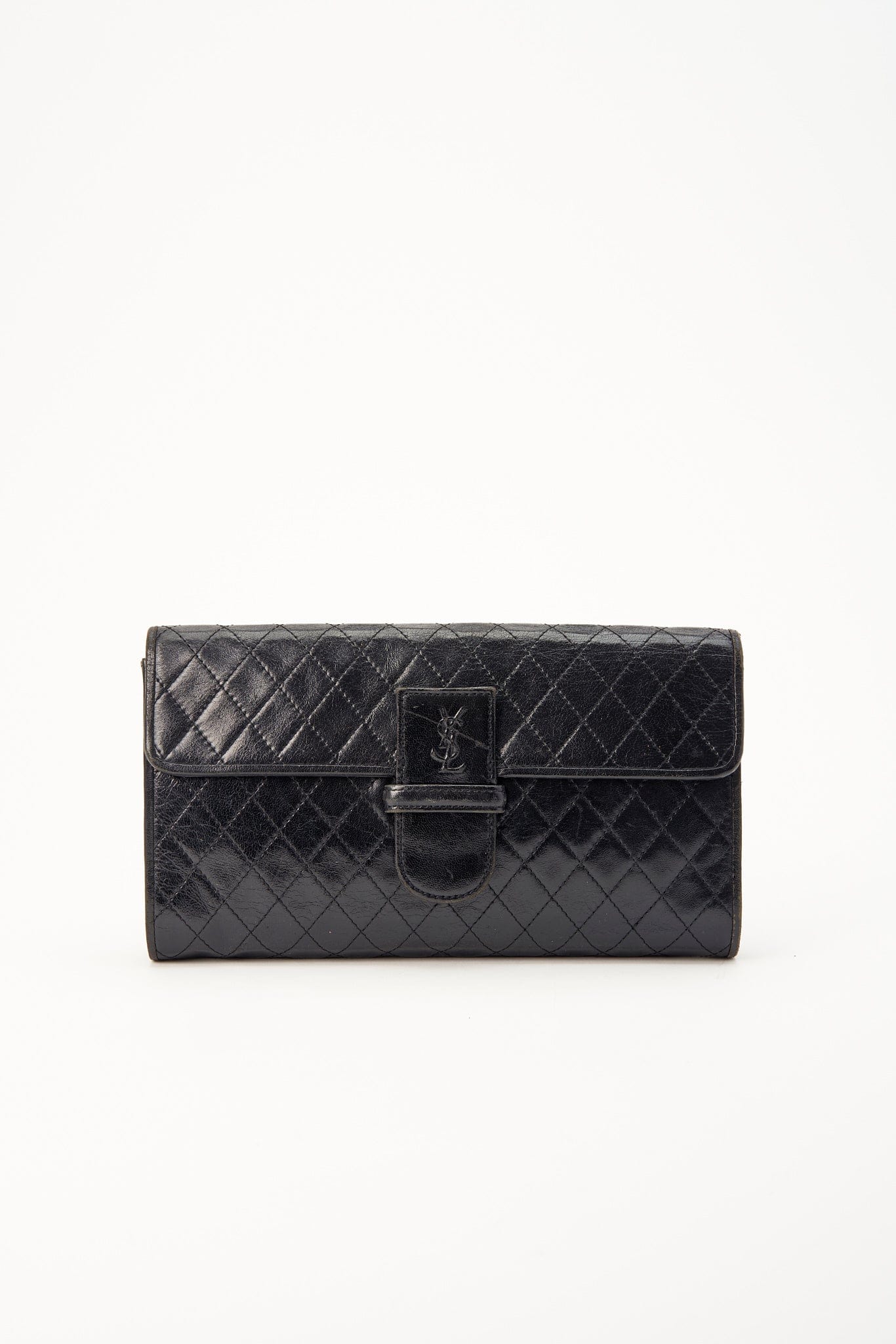 Vintage YSL Black Leather Quilted Clutch Bag