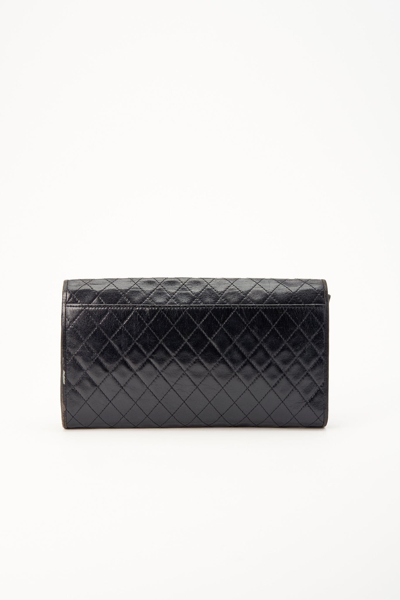 Vintage YSL Black Leather Quilted Clutch Bag