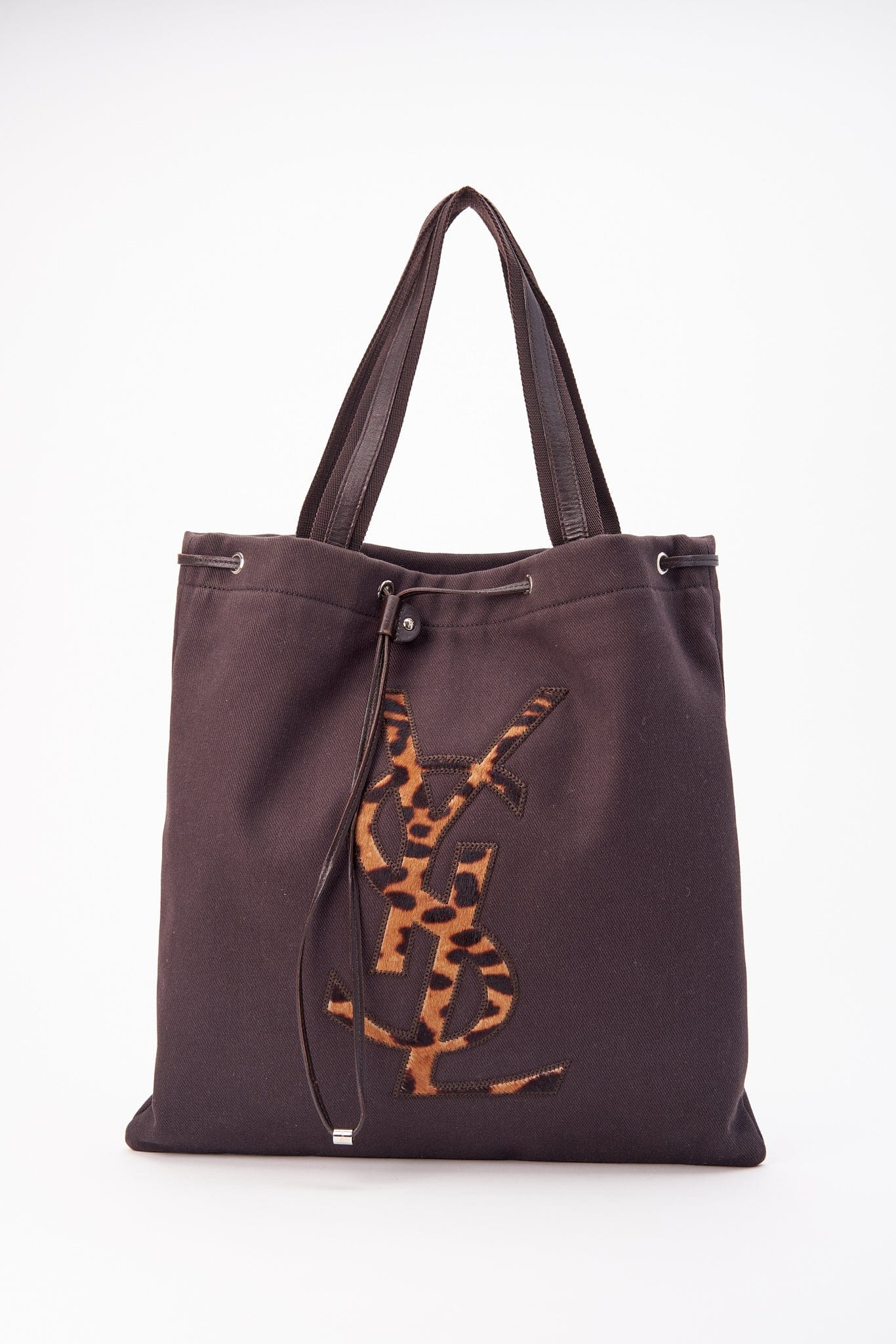 Vintage YSL Leopard Printed Calf Hair and Canvas Tote Bag