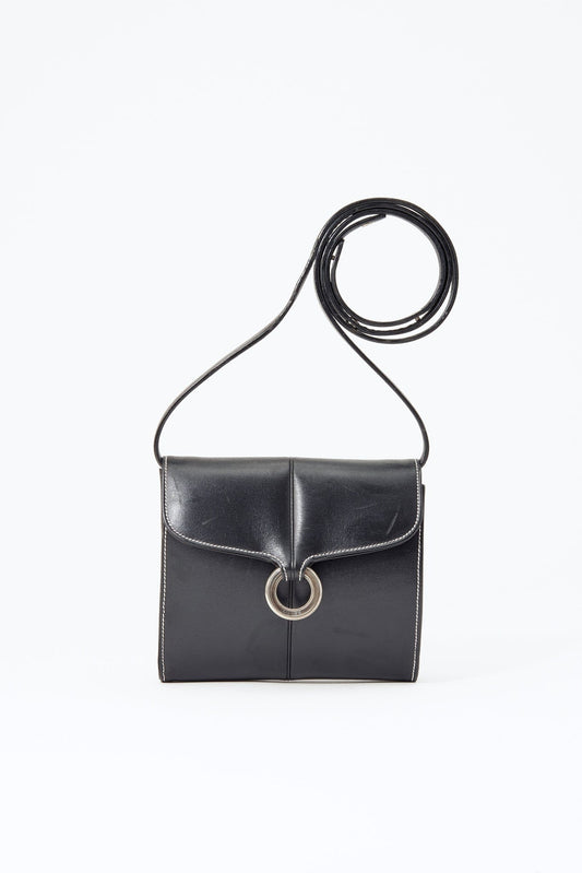 Vintage Loewe Black Crossbody Bag With Silver Hardware