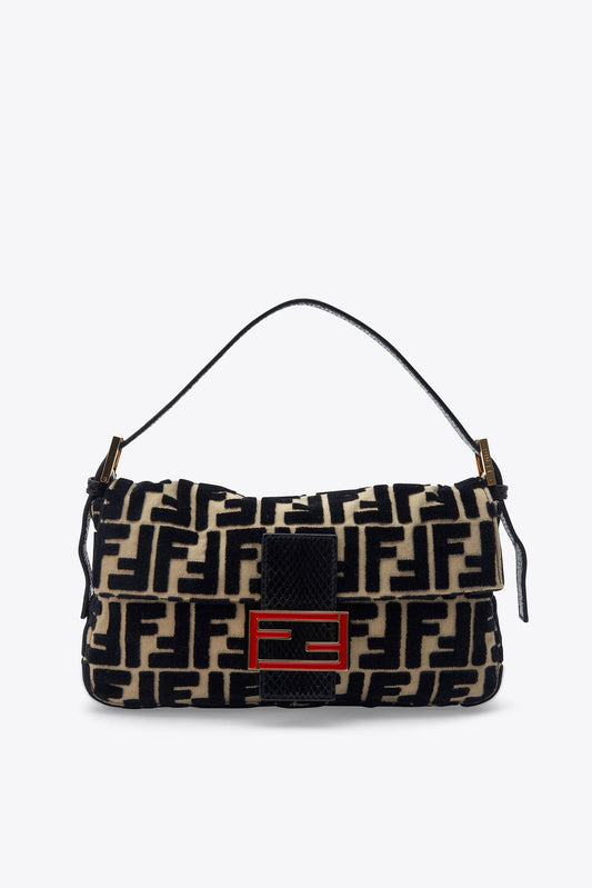 Vintage Fendi Black Logo Baguette with Gold and Red Clasp