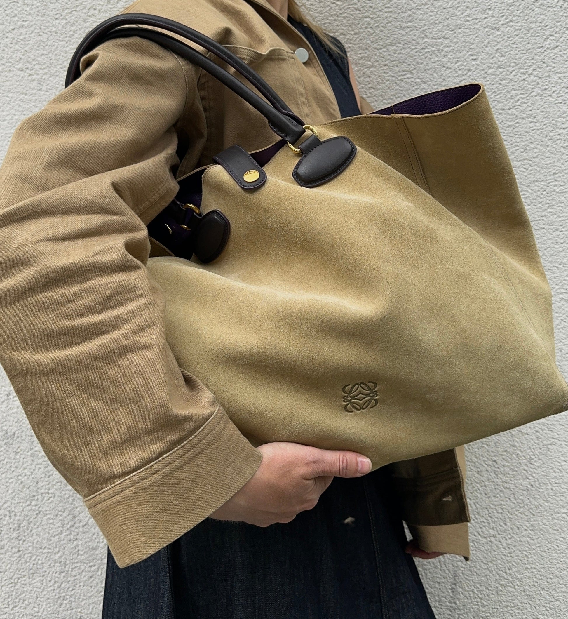 Vintage Loewe Beige Suede Tote Bag