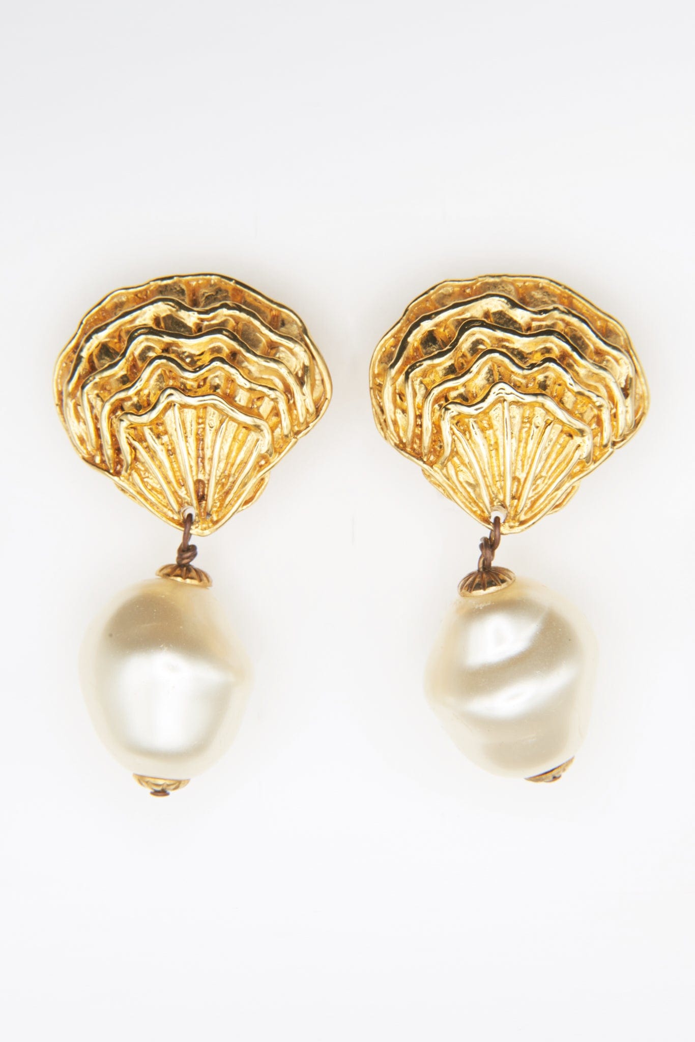 Vintage Gold Celine Shell and Imitation Pearl Earrings