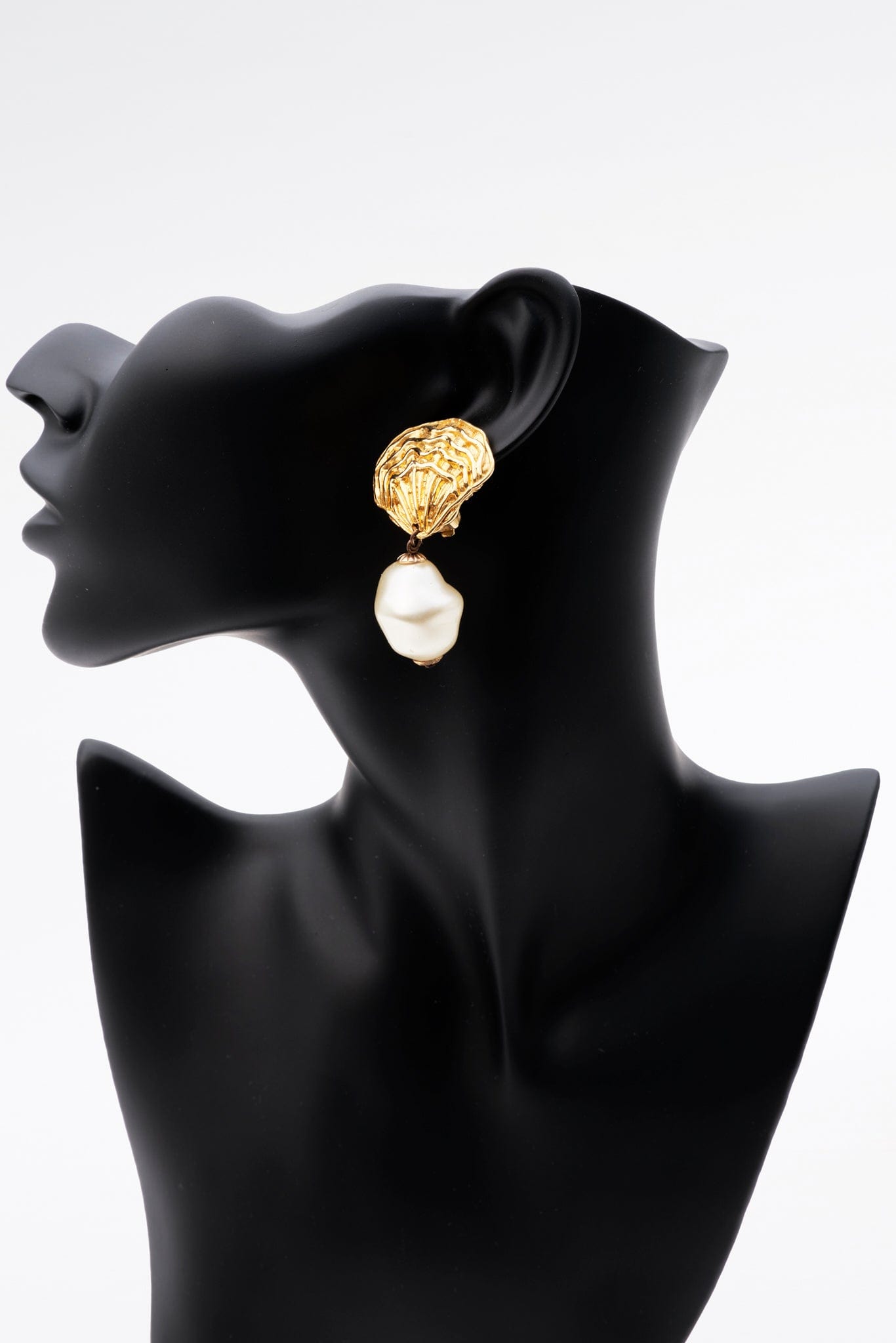 Vintage Gold Celine Shell and Imitation Pearl Earrings