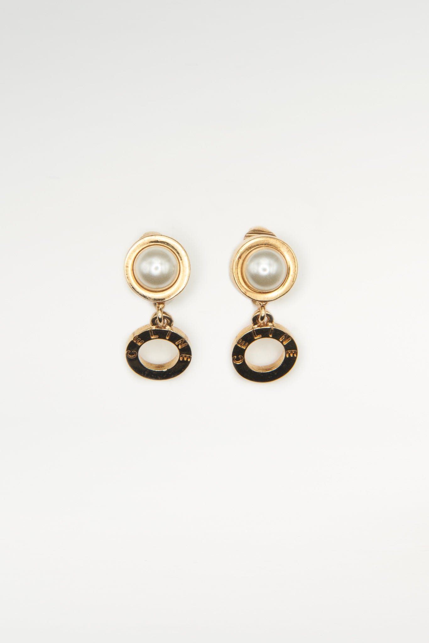 Vintage Gold Celine faux Pearl Earrings