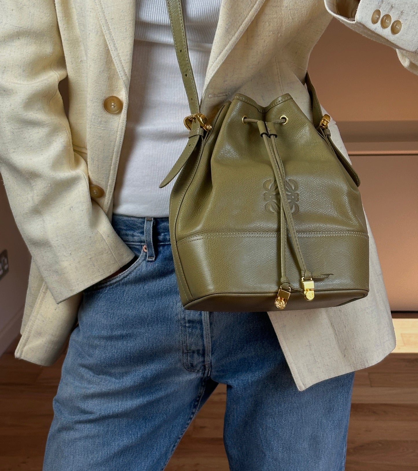 Vintage Loewe Anagram Leather Bucket Bag