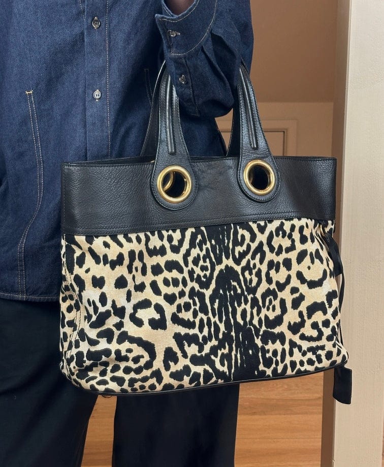 Vintage YSL Leopard Printed Canvas and Leather Tote Bag