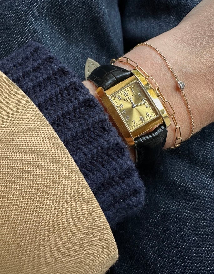 Vintage Fendi Gold Plated Watch with Black Croc Leather Strap