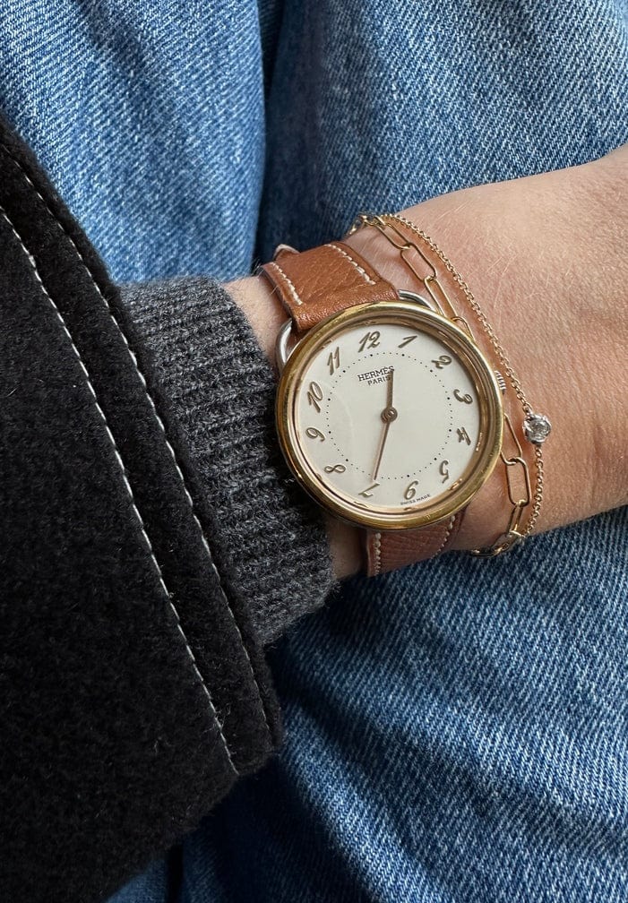 Vintage Hermès Arceau Gold Plated Watch With Tan Leather Strap