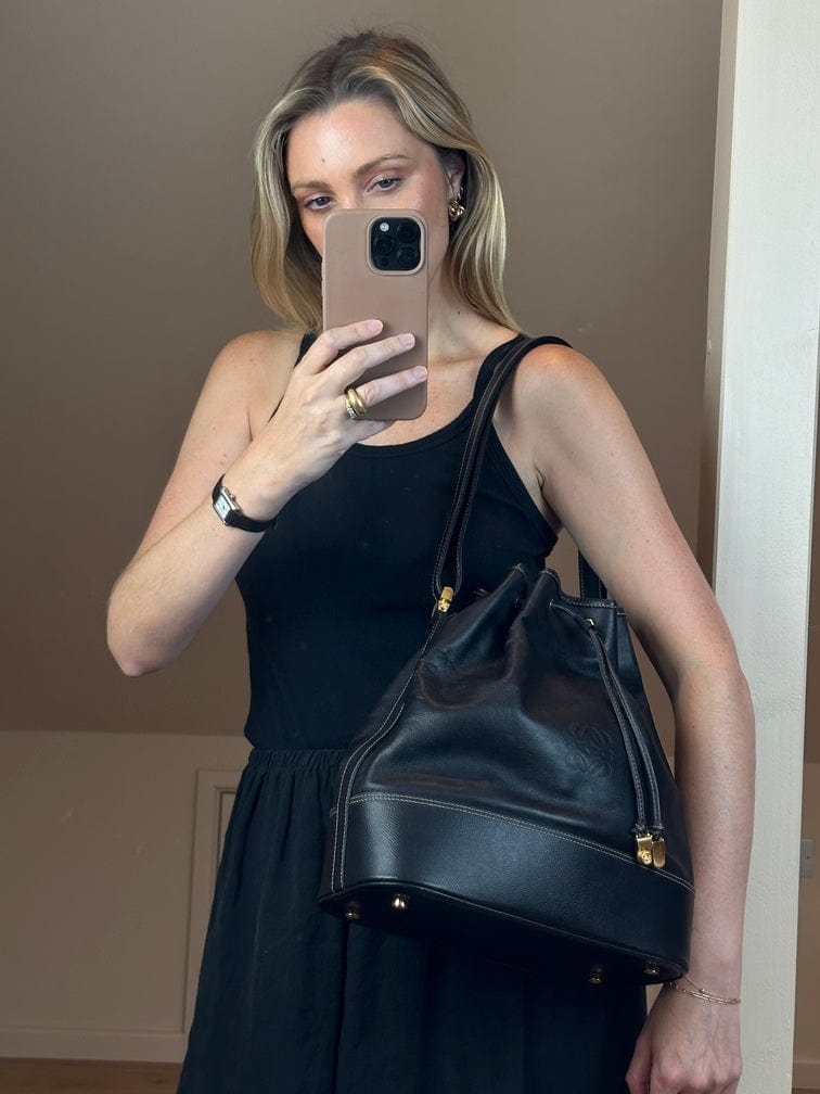 Vintage Loewe Black Leather Bucket Bag