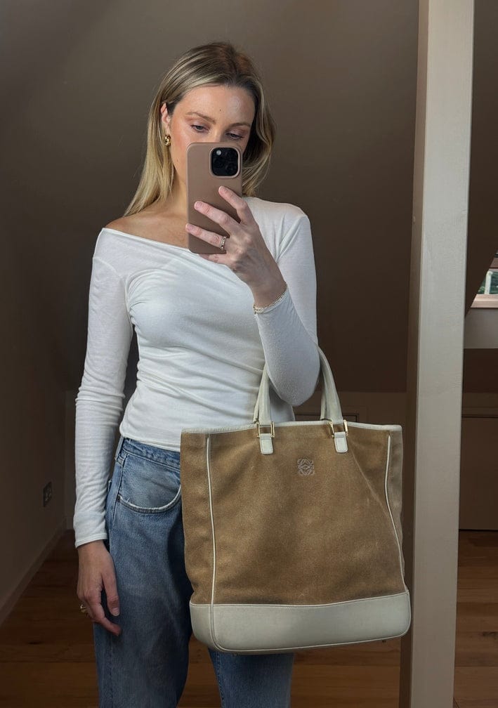 Vintage Loewe Beige Suede Tote Bag