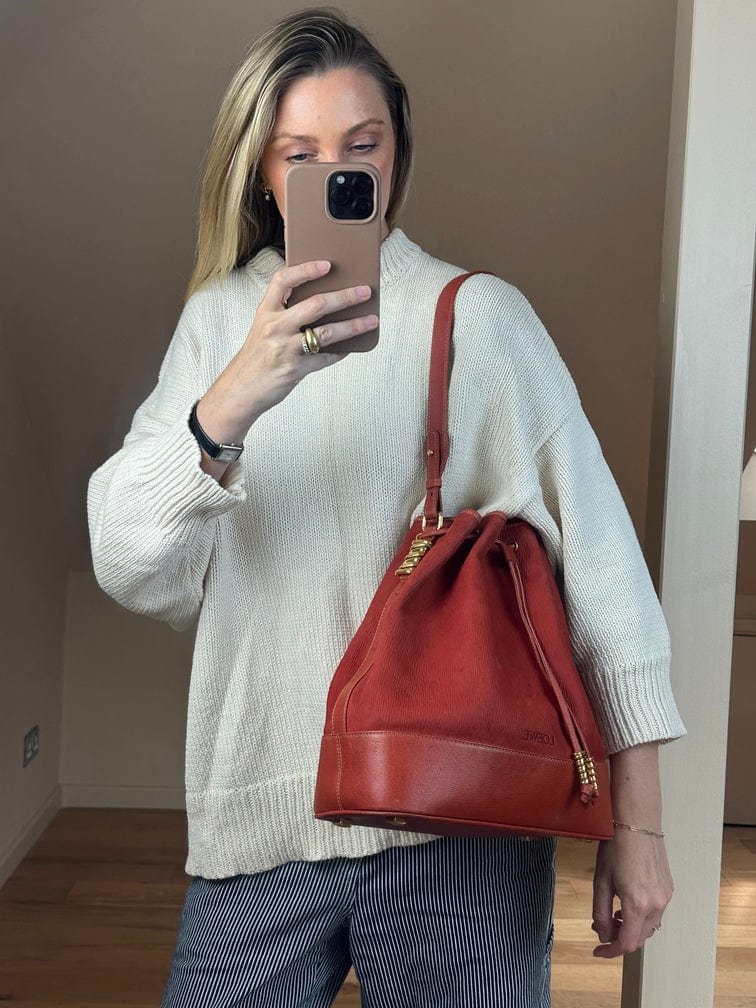 Vintage Loewe Red Leather Bucket Bag